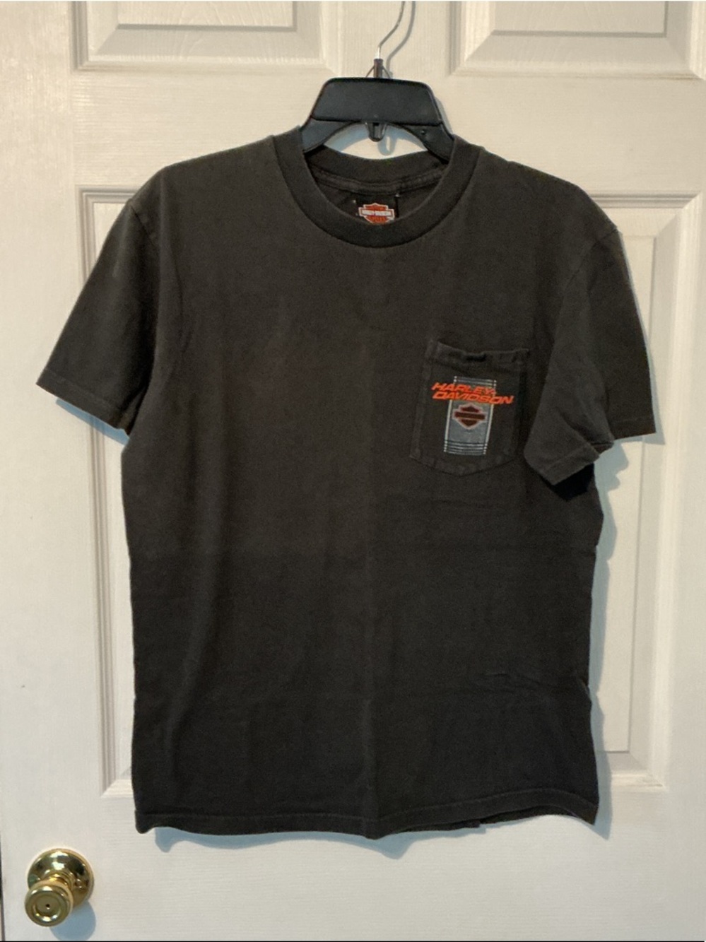 Harley-Davidson Black Short Sleeve Pocket Tee with Orange Logo